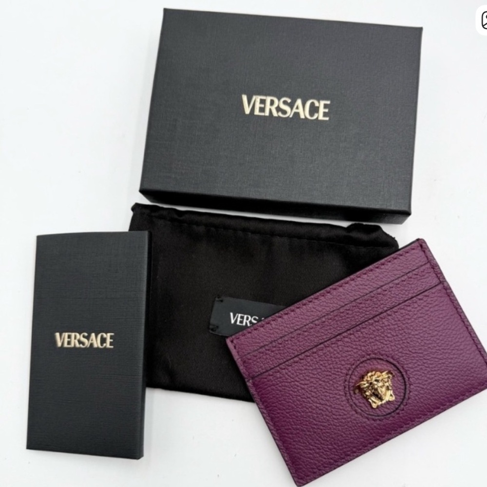 Versace Purple Card Holder with Gold Medusa